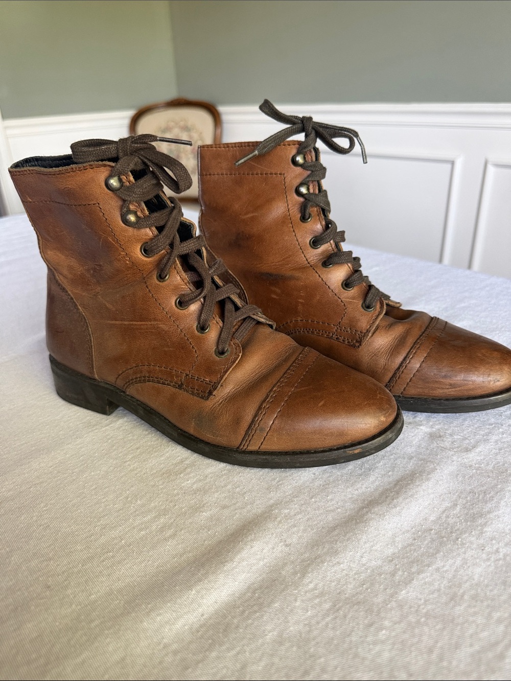 Women's Size 7 Thursday Boot Co. Brown Leather Lace-Up Combat Boots